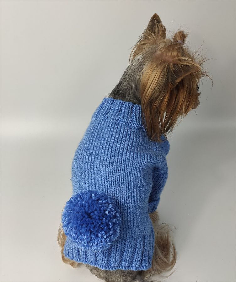 Dog sweater, hat dog with two pompoms, Custom handmade dog sweater and matching pompom hat on small dog