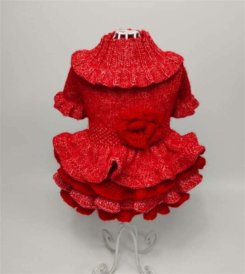 Red ruffle dog dress, dog sweater