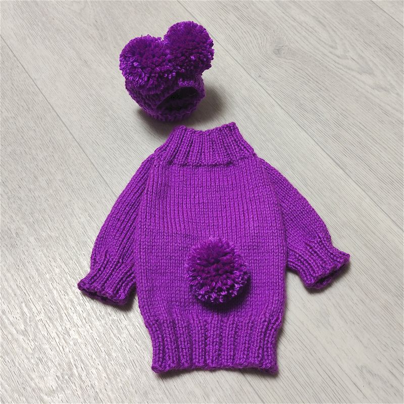 Dog sweater, hat dog with two pompoms