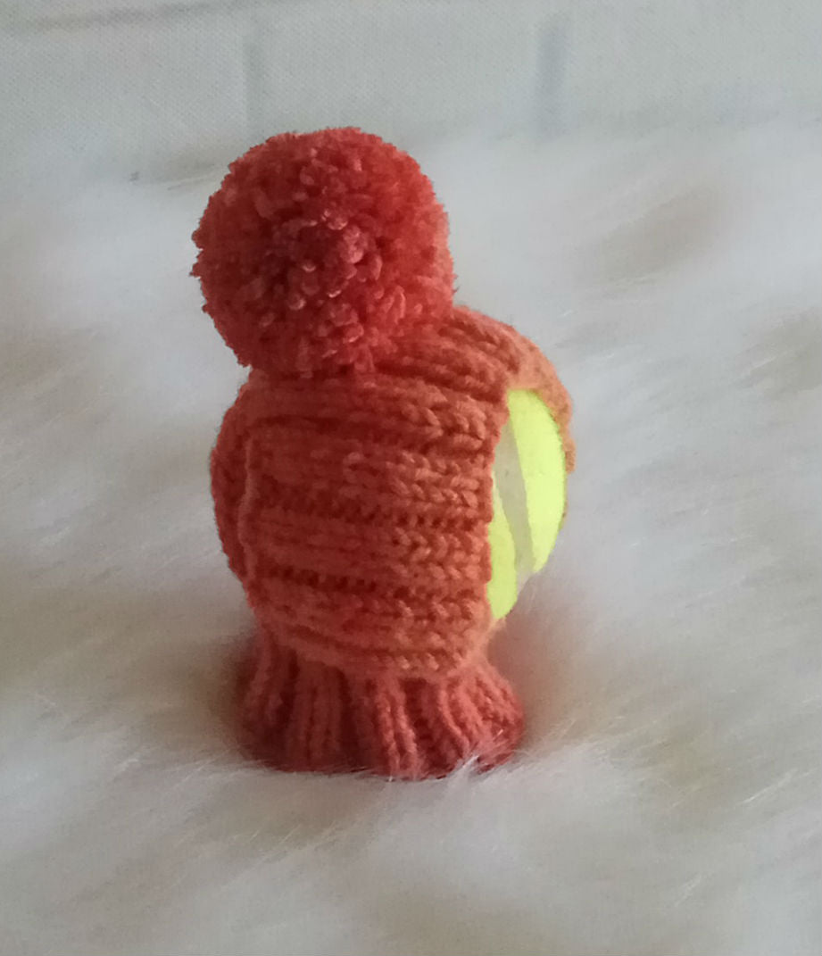 Handmade knitted dog hat with pompom, custom made to fit small dog