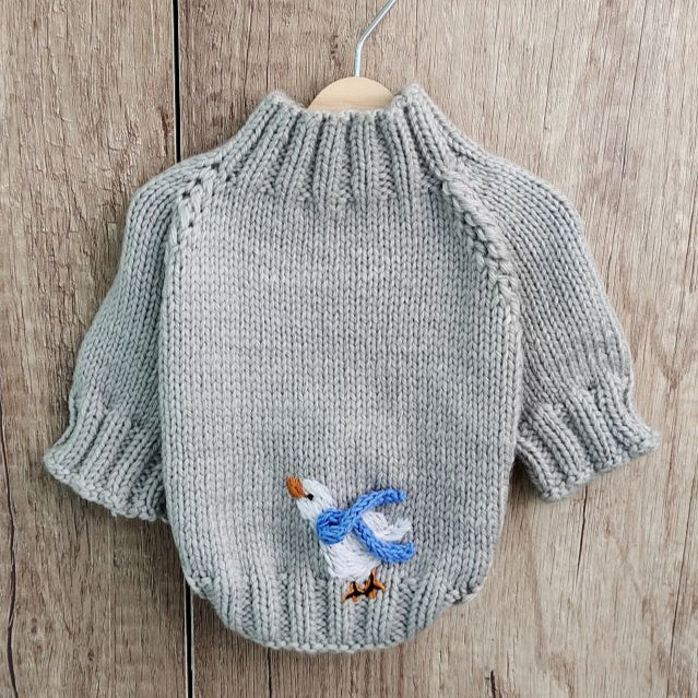 Custom gray knitted dog sweater handmade for small dog by Ludmila & Co