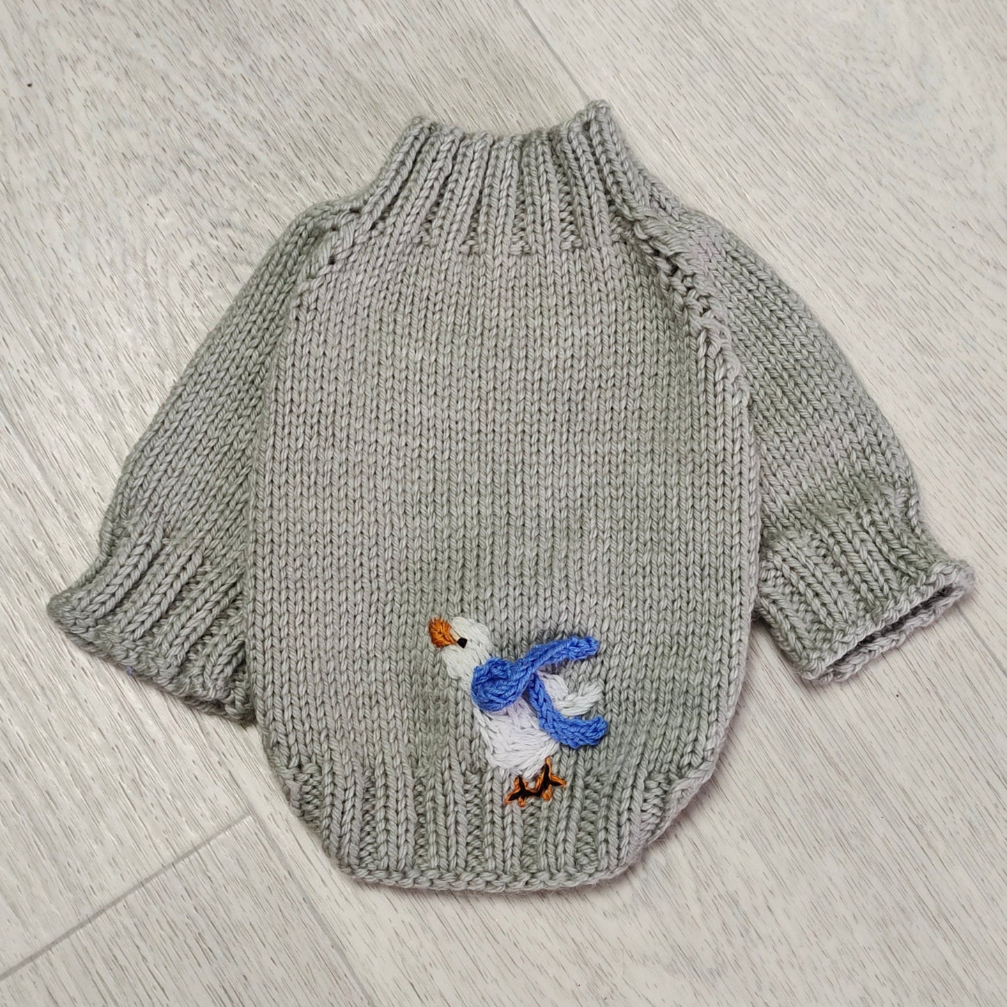 Custom gray knitted dog sweater handmade for small dog by Ludmila & Co