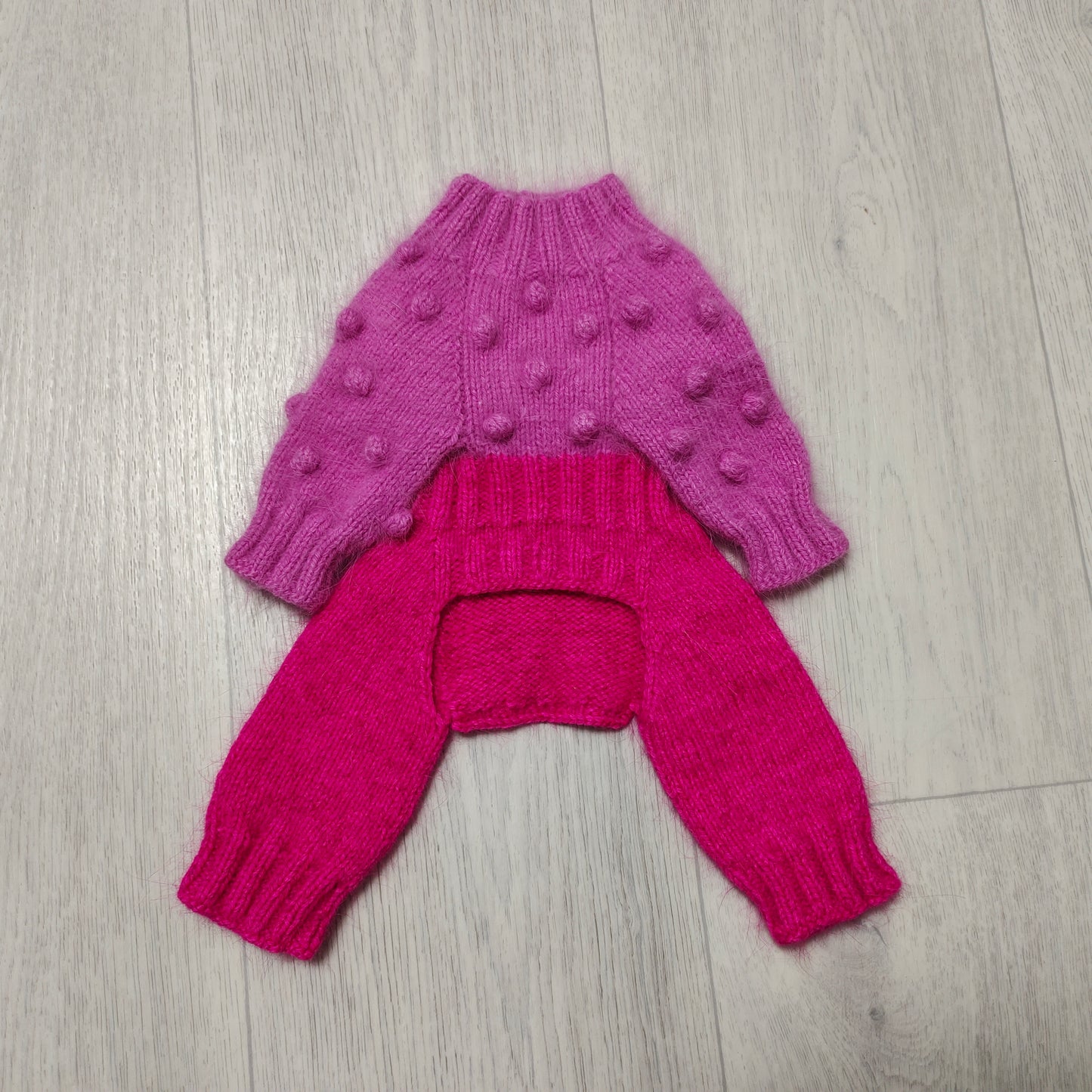 Pink dog jumpsuit knit and hat