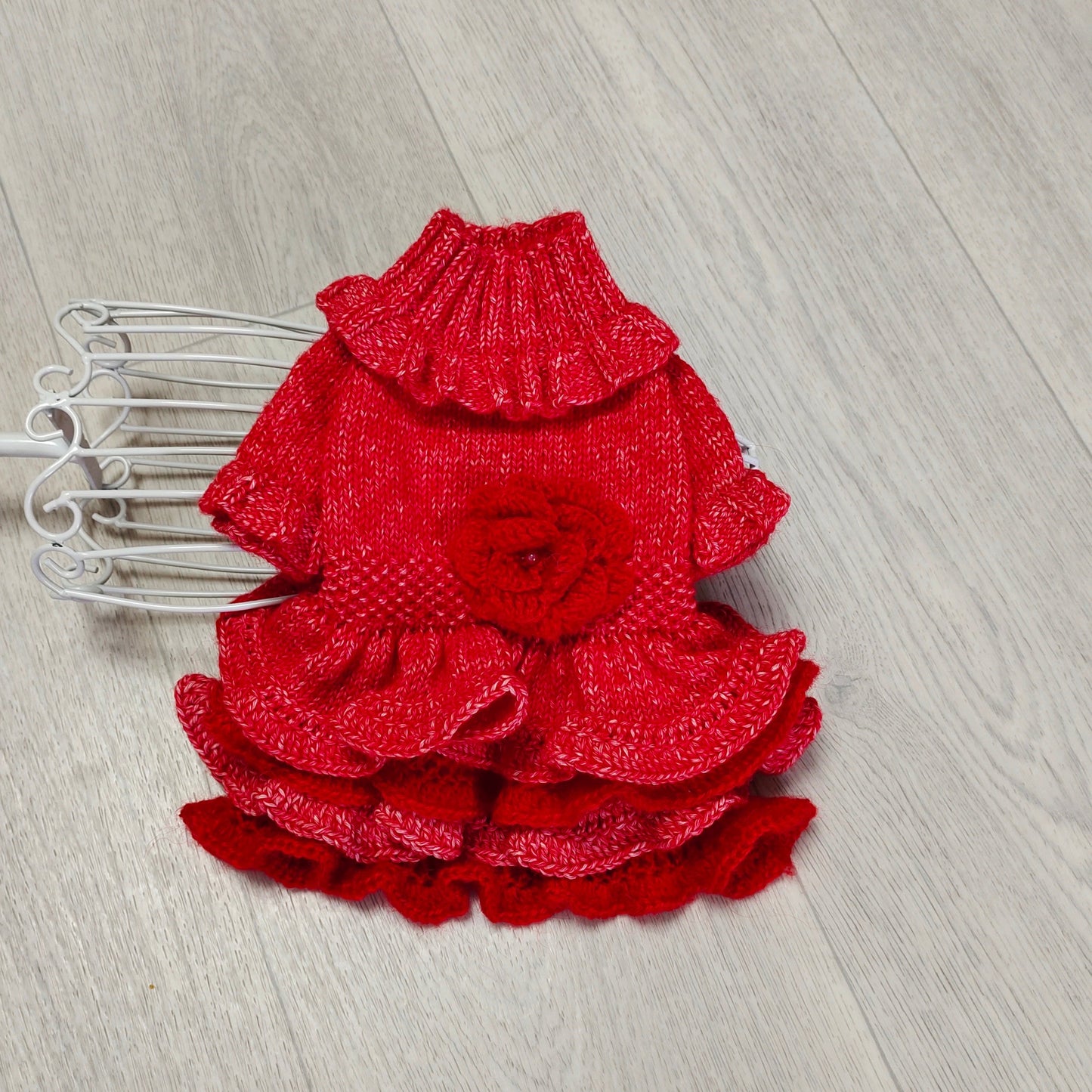 Red ruffle dog dress, dog sweater