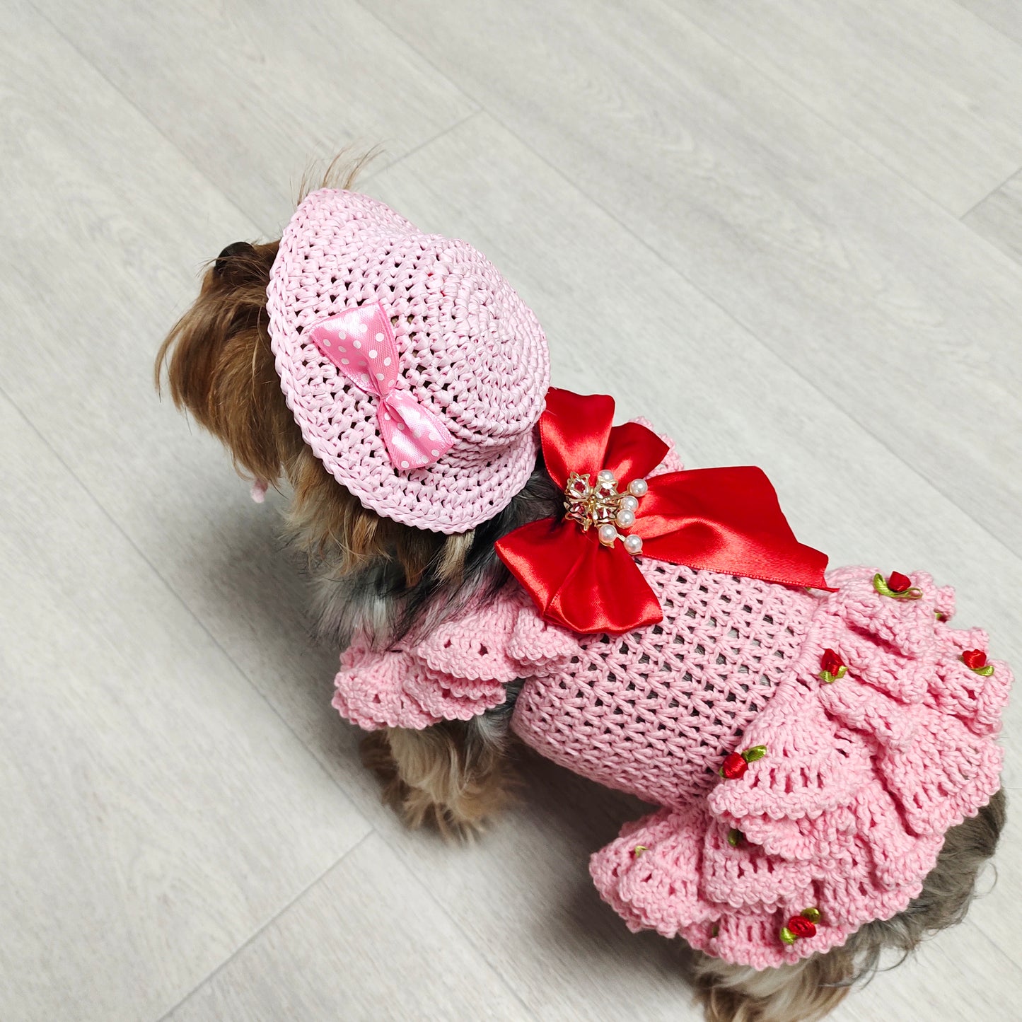 Handmade pink dog dress ruffle