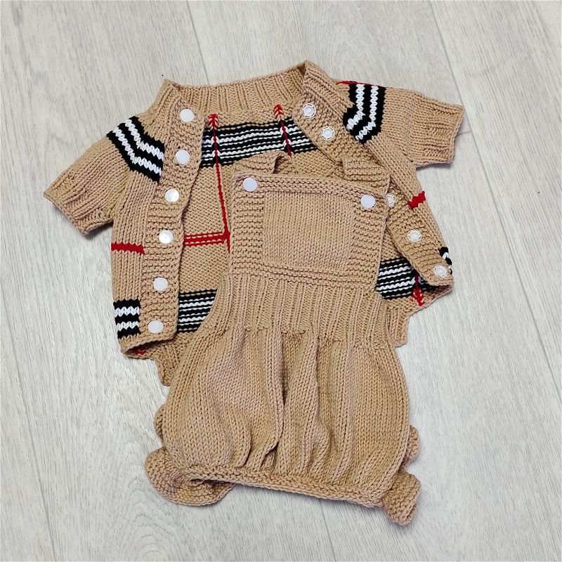 Striped cotton dog jumpsuit set with jacket and ruffled pants for small dogs