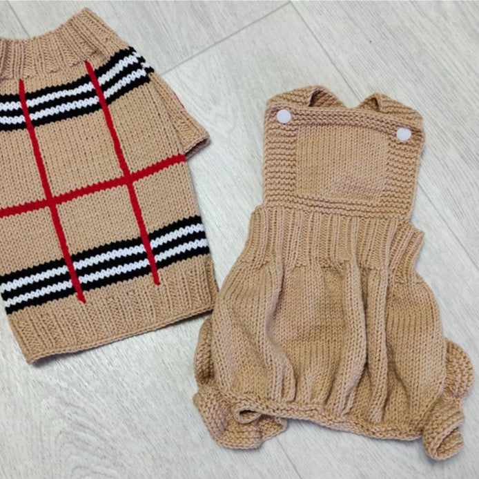 Striped cotton dog jumpsuit set with jacket and ruffled pants for small dogs
