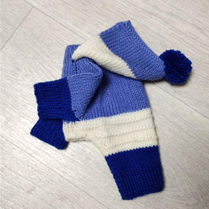 Blue knitted sweater  with a hood for small dogs made of wool yarn