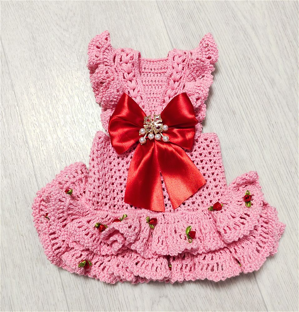 Handmade pink dog dress ruffle