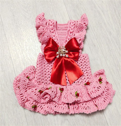 Handmade pink dog dress ruffle