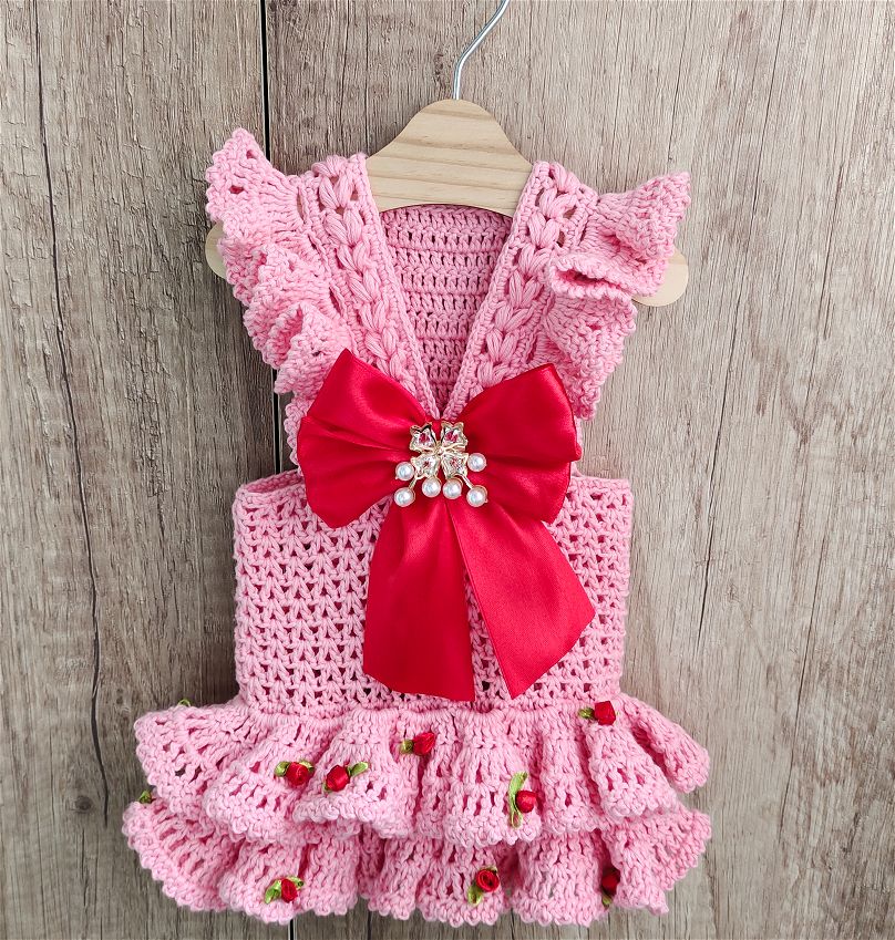 Handmade pink dog dress ruffle