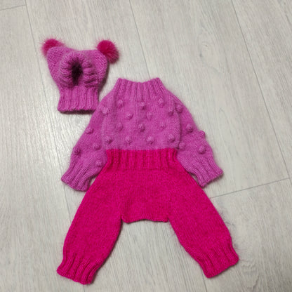 Pink dog jumpsuit knit and hat