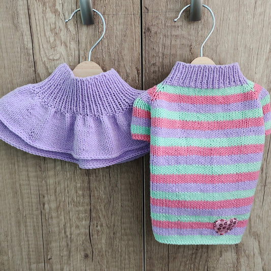 Skirt and sweater for dogs made of cotton yarn